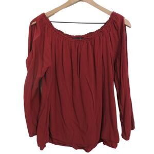 Sanctuary Womens Sz L Rusty Red Open Long Sleeve Flowy Blouse Off Shoulder